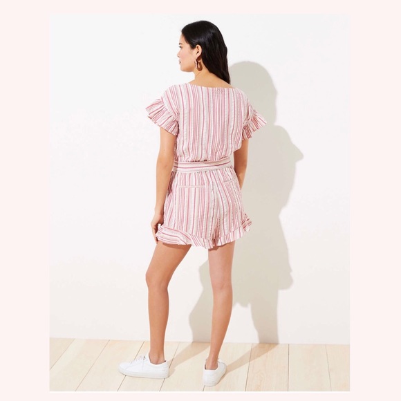 LOFT Striped Ruffle Romper - Picture 2 of 3
